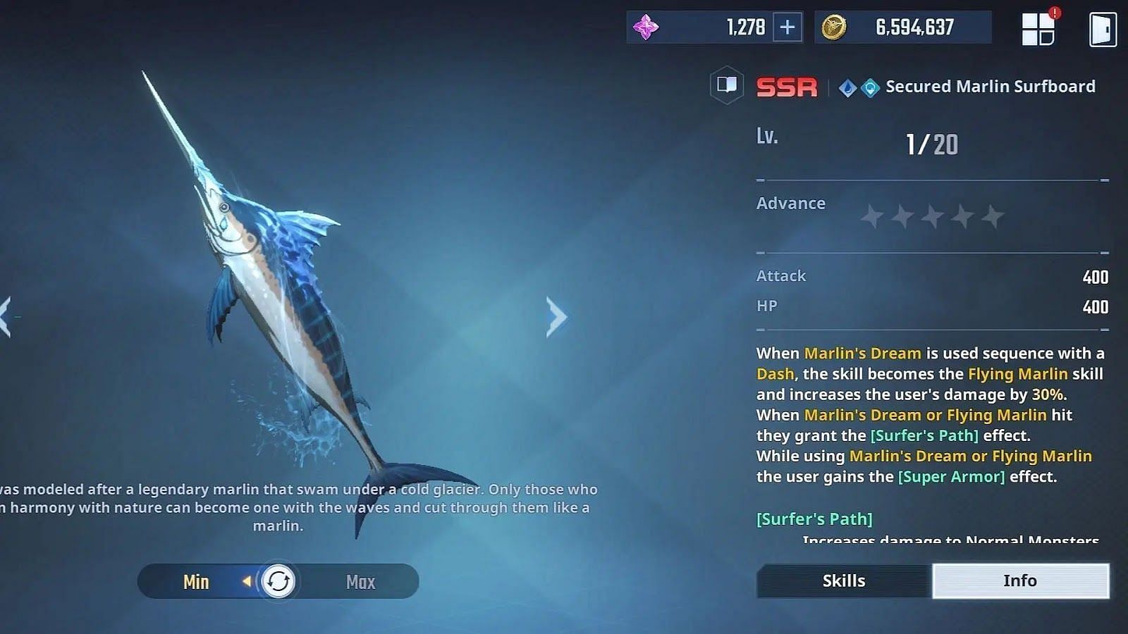 Secured Marlin Surfboard in Solo Leveling Arise (Image via Netmarble)